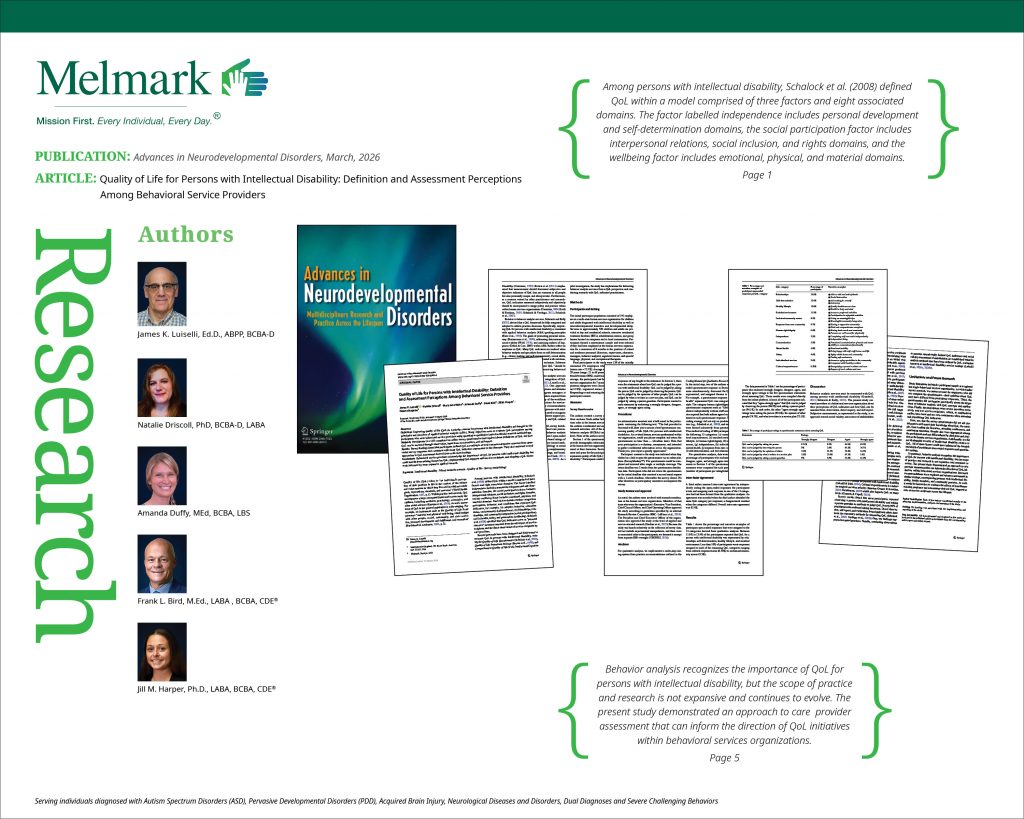 Vortex Melmark Quality of Life for Persons with Intellectual Disability: Definition ...
